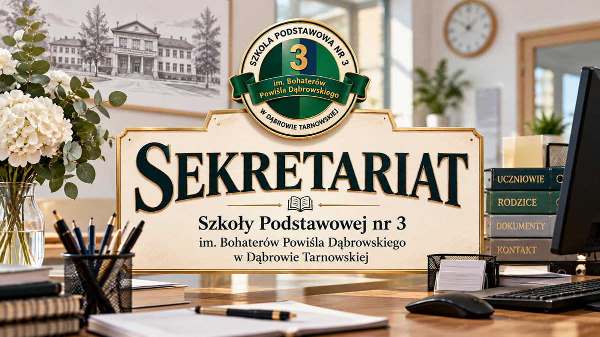 Elegancki sekretariat szkoły z emblematem