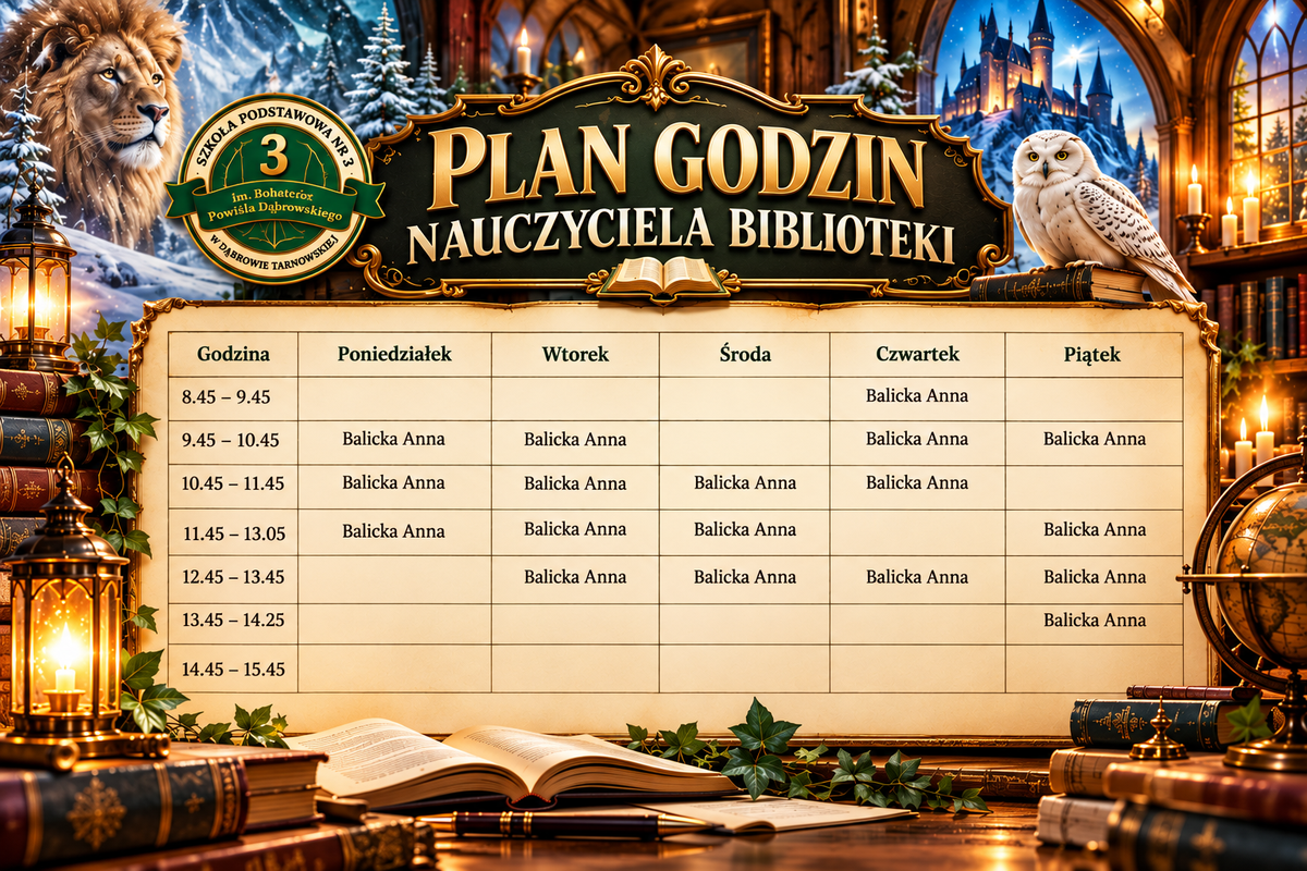 Plan godzin nauczyciela biblioteki w magicznej bibliotece